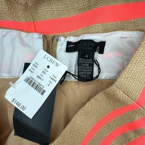 J.Crew Collection LINEN Pencil Skirt Bright‎ Orange/pink Stripe Size 0 - Picture 6 of 8